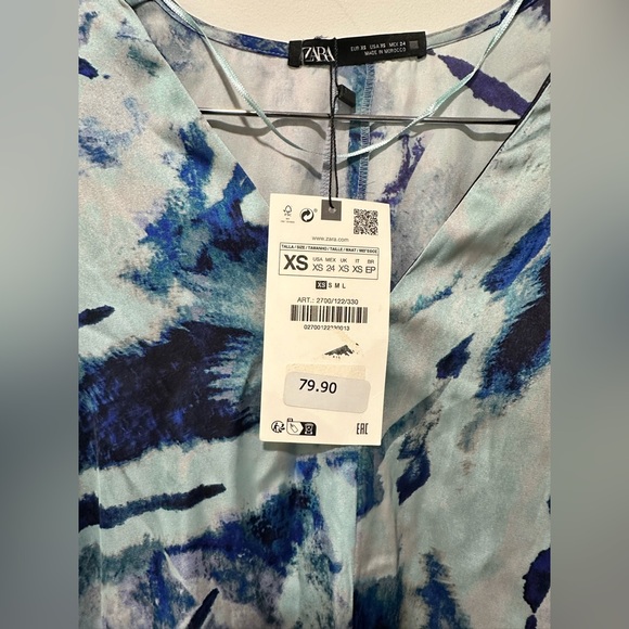 ▫️Zara▫️NWT Blue Tie Dye Print Kaftan Dress - Picture 4 of 4